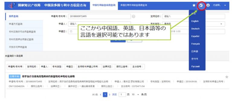 中国特許審査照会_多言語への変換